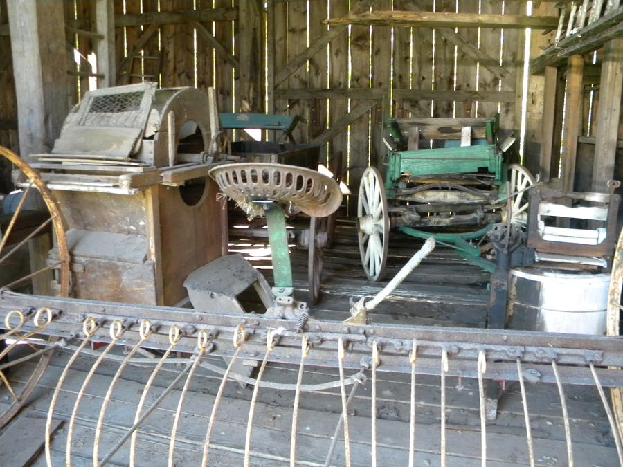 Hay rake & carriage in Yankee Hay barn.JPG